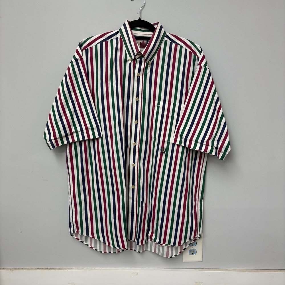 VTG Good Guys Mens Large S/S Button Down Shirt Multi Color Vertical Stripe